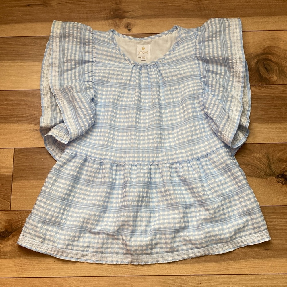 J. Marie Light Blue and White Flutter Sleeve Peplum Top Size XS Extra Small